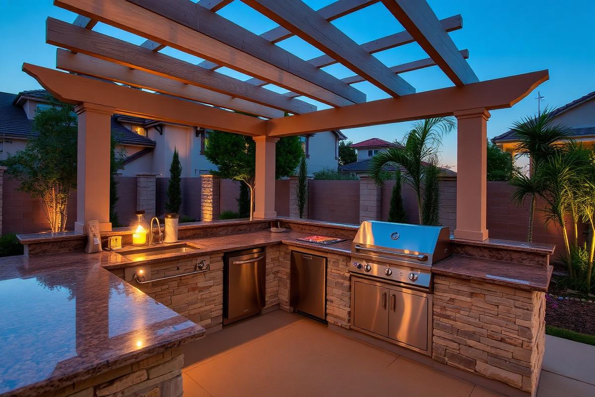 Custom outdoor kitchen with pergola