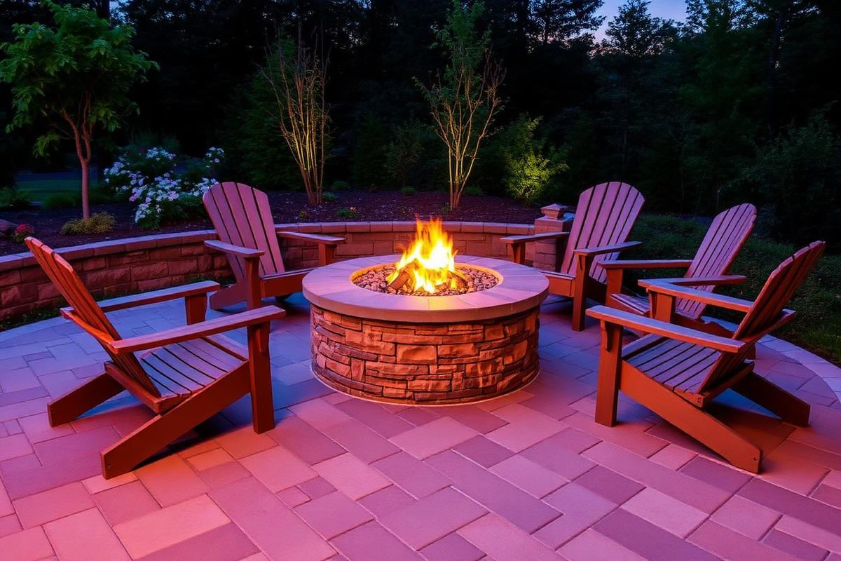 Stone fire pit with seating area